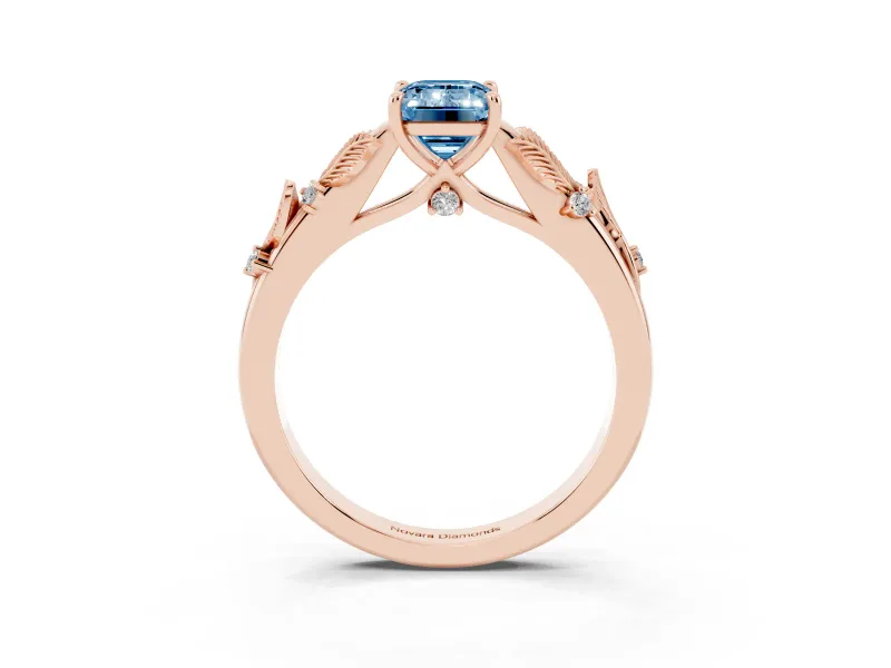 Emerald Cut Leaf Solitaire Engagement Ring Setting for a Fancy Blue Lab-Grown Diamond | Rose Gold