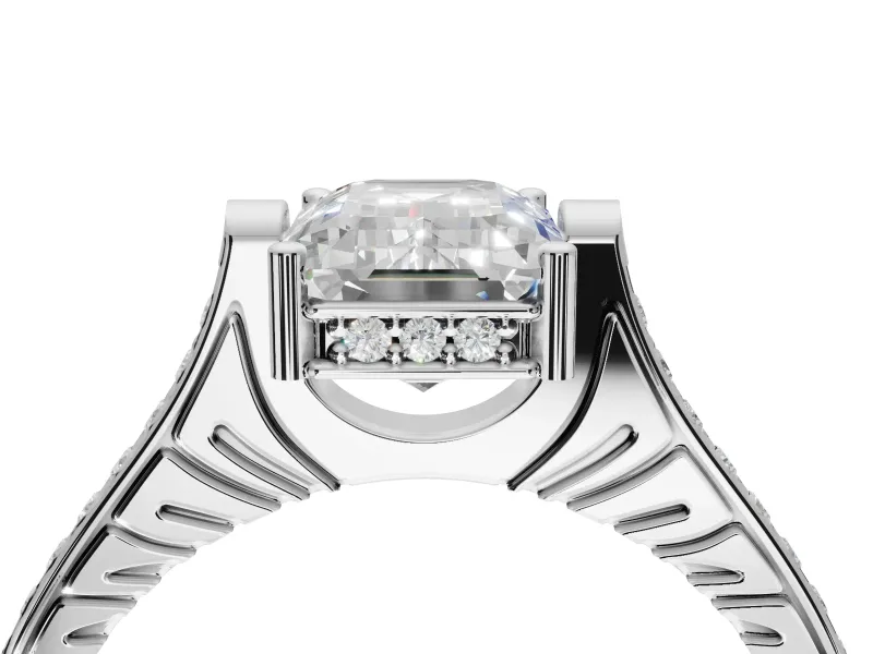 Emerald Cut Vintage Cathedral Engagement Ring Setting | Carved Band | Platinum
