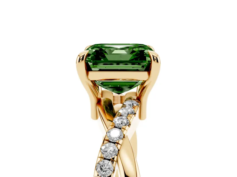 Asscher Cut Twist Engagement Ring Setting for a Fancy Green Lab-Grown Diamond | Yellow Gold