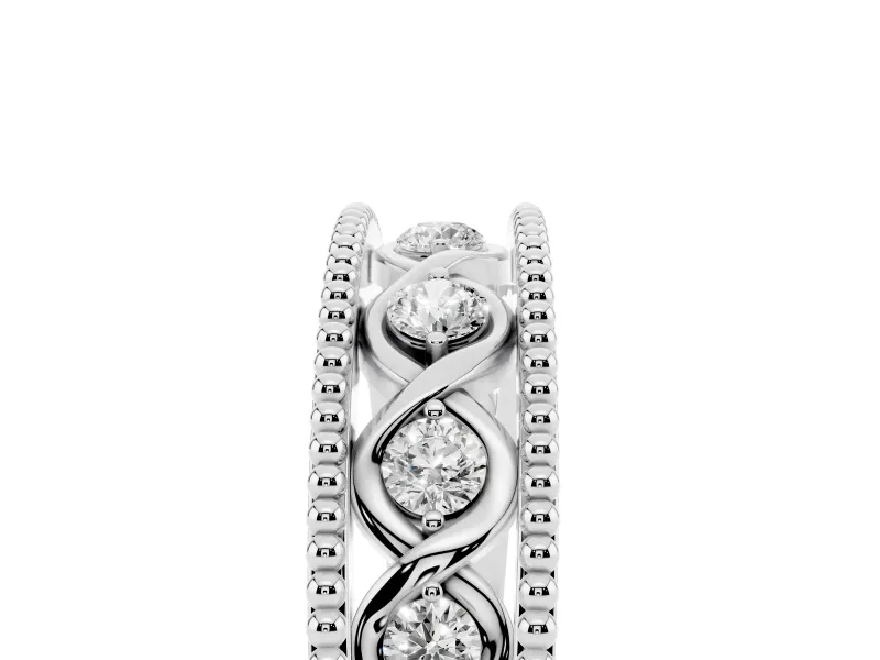 Round Lab-Grown Diamond Vintage Twisted Openwork Wedding Band | Milgrain Edges | White Gold
