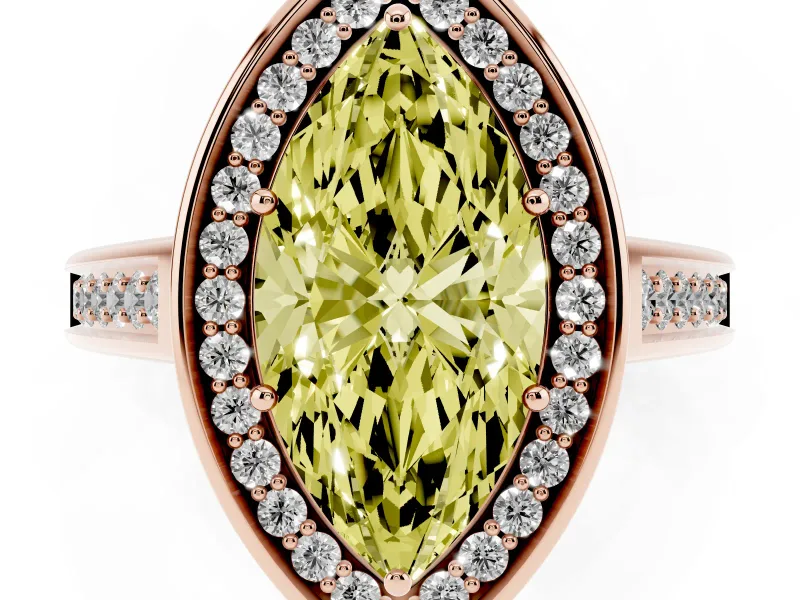 Marquise Rimmed Halo Engagement Ring Setting for a Fancy Yellow Lab-Grown Diamond | Rose Gold