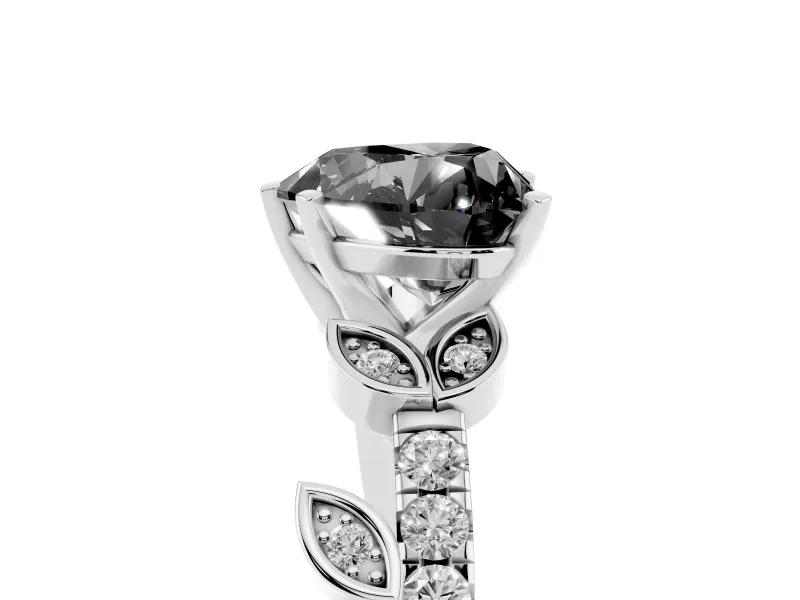 Heart-Shaped Leaf Pavé Engagement Ring Setting for a Black Center | Leaf Motif Shoulders | Platinum