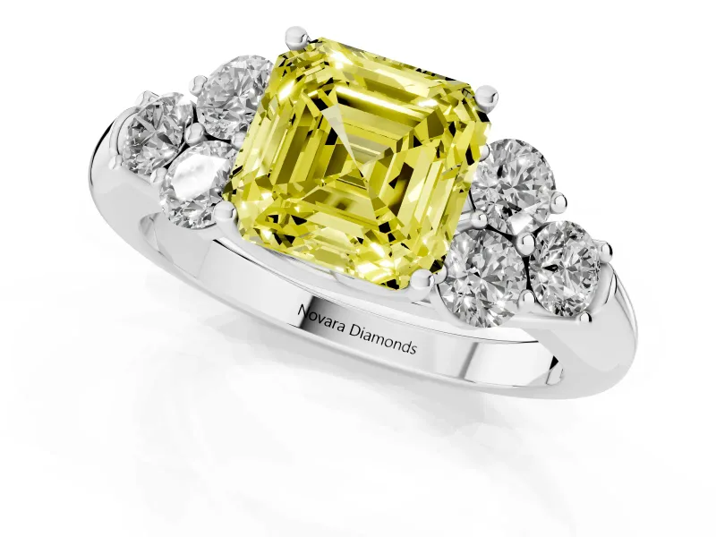 Asscher Cut Cluster Engagement Ring Setting for a Fancy Yellow Lab-Grown Diamond | Sterling Silver