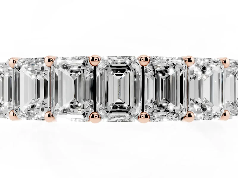 Emerald Cut Lab-Grown Diamond Half Eternity Band | Corner Claw Prongs | Rose Gold