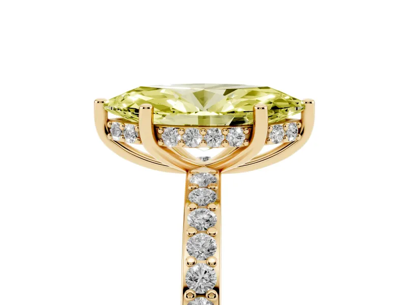 Fancy Yellow Marquise Cut Diamond Pavé Band Ring Set in Yellow gold with Prong-Set Center Stone