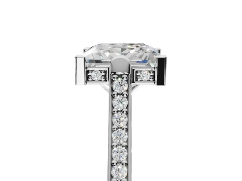 Princess Cut Vintage Cathedral Engagement Ring Setting | Carved Band | White Gold