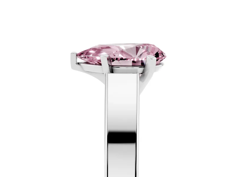 Fancy Pink Pear Cut Diamond Solitaire Engagement Ring Set in Platinum with Prong Setting and Tapered Band