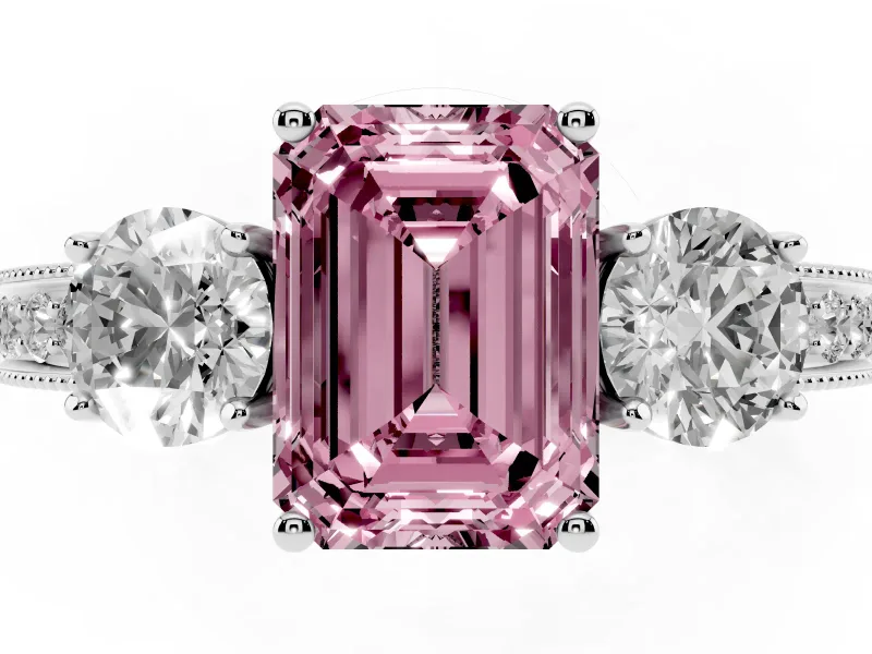 Emerald Cut Engagement Ring Setting for a Fancy Pink Lab-Grown Diamond | Sterling Silver - Design NV-24907