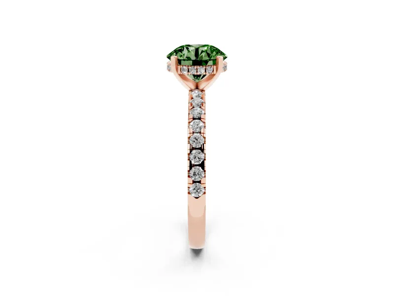 Round Hidden Halo Solitaire Engagement Ring Setting for a Fancy Green Lab-Grown Diamond | Pave Band | Rose Gold