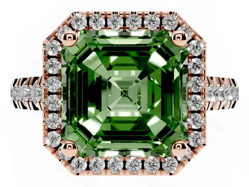 Asscher Cut Accented Halo Engagement Ring Setting for a Fancy Green Lab-Grown Diamond | Rose Gold