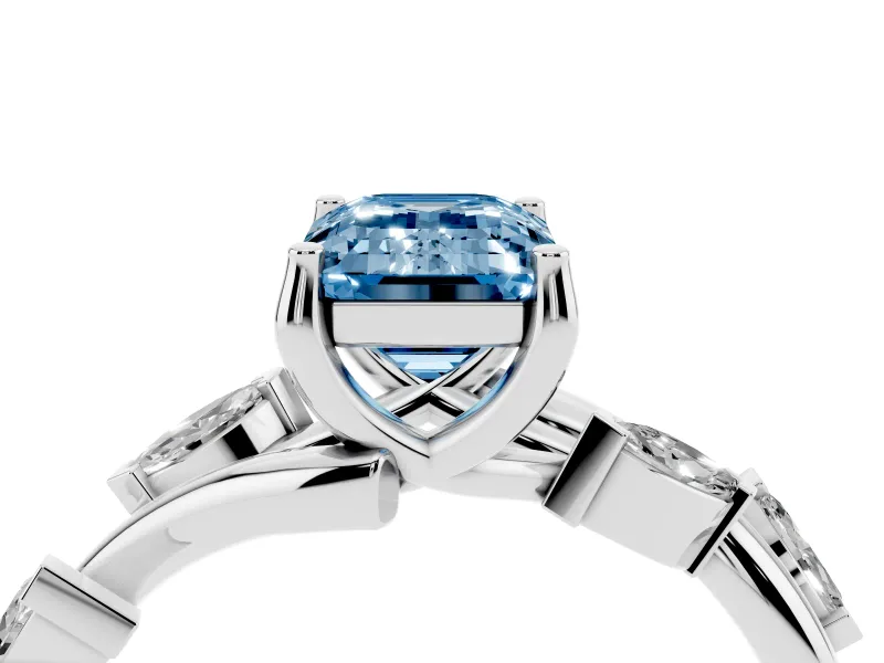 Emerald Cut Twisted Vine Engagement Ring Setting for a Fancy Blue Lab-Grown Diamond | White Gold