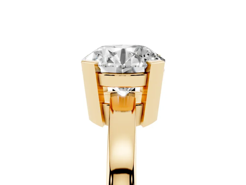 Round Solitaire Engagement Ring Setting | Flat Tab Prongs | Yellow Gold