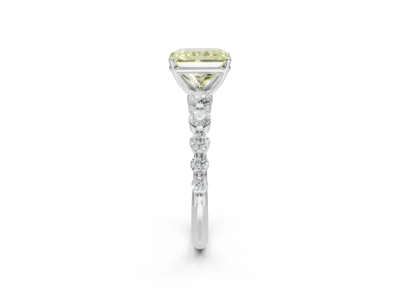 Radiant Cut Graduated Side Stone Engagement Ring Setting for a Fancy Yellow Lab-Grown Diamond | White Gold
