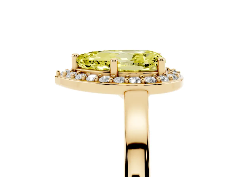 Pear-Shaped Thin Halo Engagement Ring Setting for a Fancy Yellow Lab-Grown Diamond | Slim Plain Band | Yellow Gold