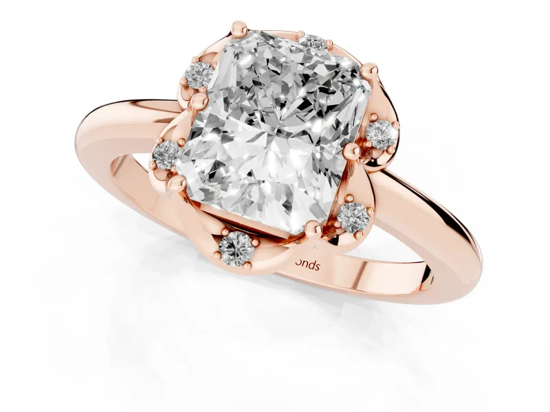 Radiant Cut Scalloped Petal Halo Engagement Ring Setting | Plain Band | Rose Gold