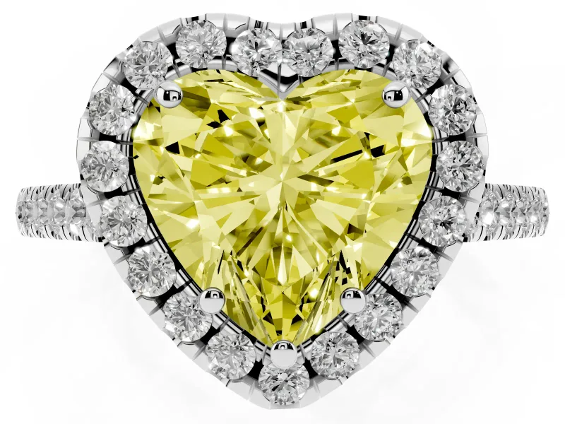Heart-Shaped Raised Halo Engagement Ring Setting for a Fancy Yellow Lab-Grown Diamond | Platinum