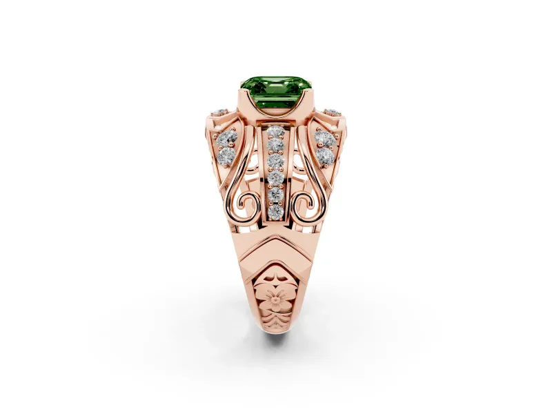 Asscher Cut Art Deco Engagement Ring Setting for a Fancy Green Lab-Grown Diamond | Rose Gold