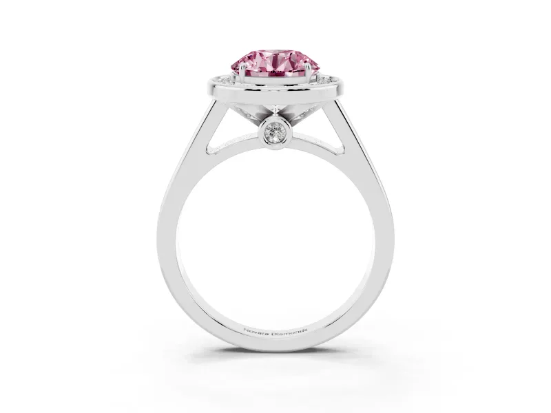 Round Rimmed Halo Engagement Ring Setting for a Fancy Pink Lab-Grown Diamond | Platinum