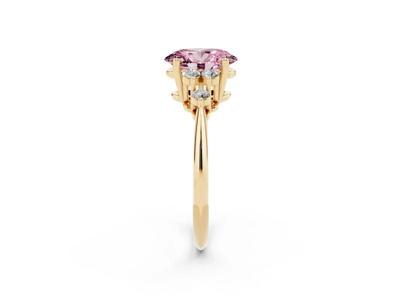 Oval Cluster Accent Engagement Ring Setting for a Fancy Pink Lab-Grown Diamond | Yellow Gold