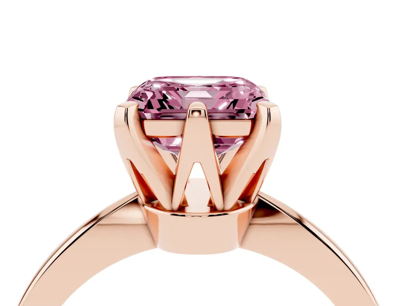 Asscher Cut Tapered Solitaire Engagement Ring Setting for a Fancy Pink Lab-Grown Diamond | Claw Prong Head | Rose Gold