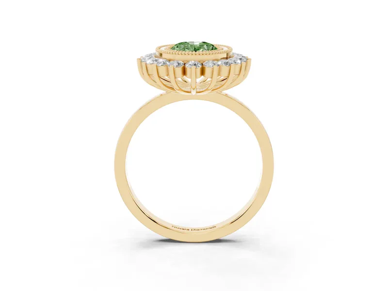 Oval Bezel Halo Engagement Ring Setting for a Fancy Green Lab-Grown Diamond | Yellow Gold
