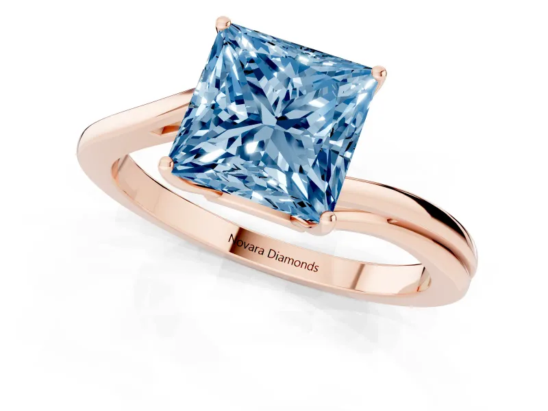 Princess Cut Bypass Solitaire Engagement Ring Setting for a Fancy Blue Lab-Grown Diamond | Rose Gold