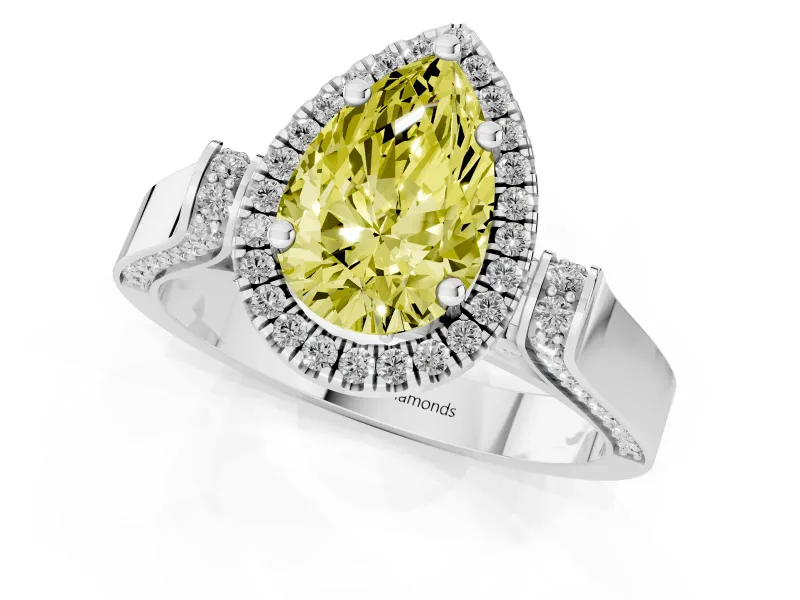 Pear-Shaped Halo Engagement Ring Setting for a Fancy Yellow Lab-Grown Diamond | Pavé Panel Shoulders | White Gold