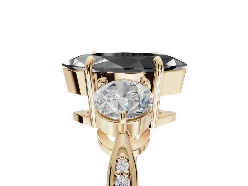 Marquise Three Stone Engagement Ring Setting for a Black Center | Tapered Pavé Band | Yellow Gold