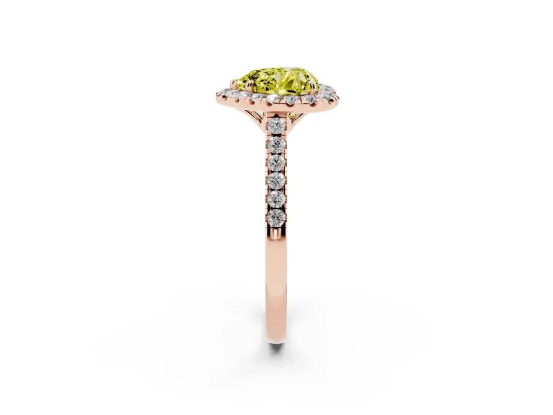 Heart-Shaped Raised Halo Engagement Ring Setting for a Fancy Yellow Lab-Grown Diamond | Rose Gold