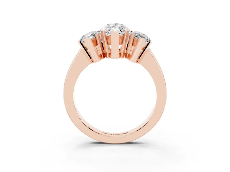 Marquise Three Stone Engagement Ring Setting | Large Side Stones | Rose Gold