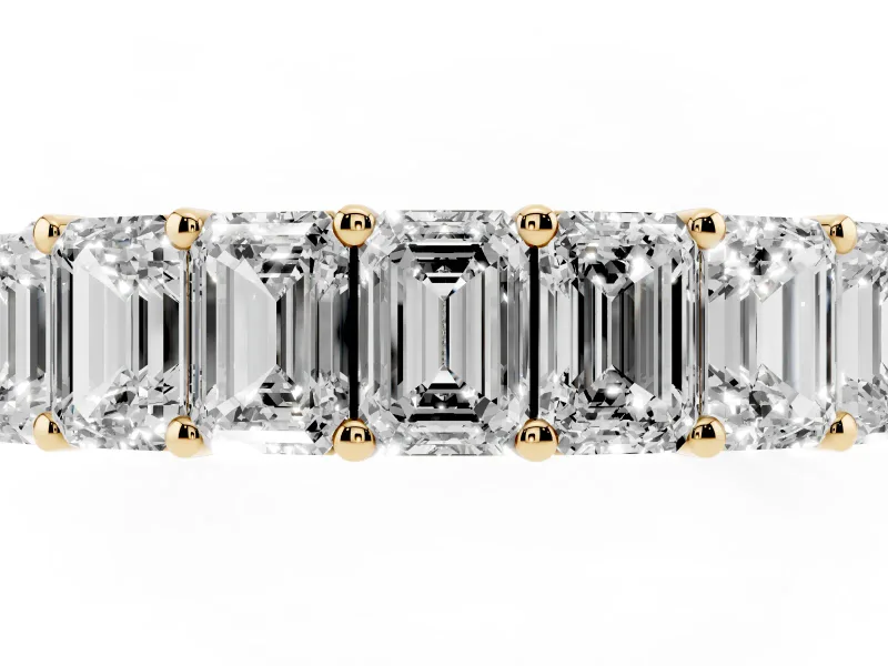Emerald Cut Diamond Half Eternity Band Set in Yellow gold with Prong Setting