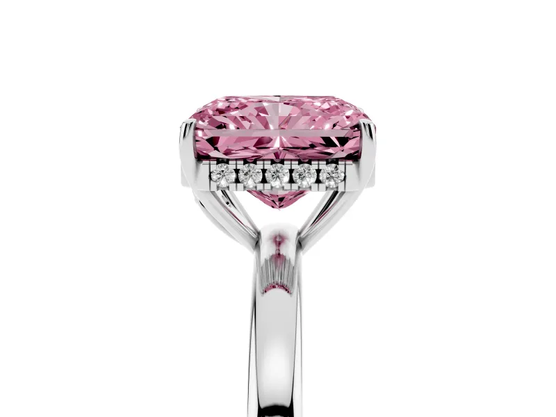 Radiant Cut Hidden Halo Engagement Ring Setting for a Fancy Pink Lab-Grown Diamond | Thin Band | Sterling Silver