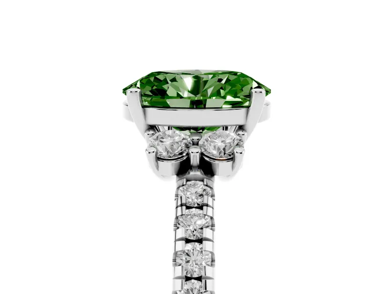 Oval Side Stone Engagement Ring Setting for a Fancy Green Lab-Grown Diamond | Pave Band | Sterling Silver