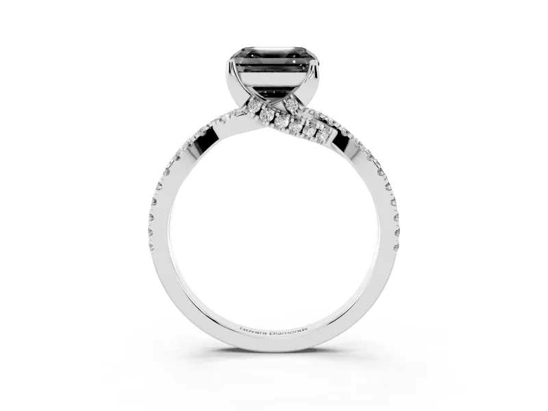 Asscher Cut Twisted Pavé Engagement Ring Setting for a Black Center | Split Shank | White Gold