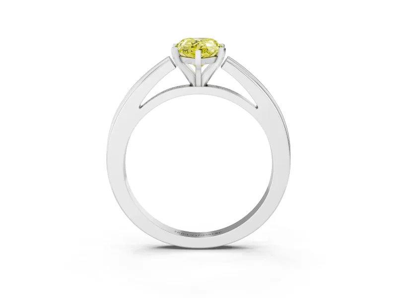 Fancy Yellow Pear Cut Diamond Solitaire Ring Set in White gold with Prong Setting and Classic Band