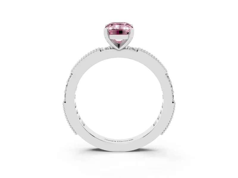 Emerald Cut Vintage Pavé Engagement Ring Setting for a Fancy Pink Lab-Grown Diamond | Platinum