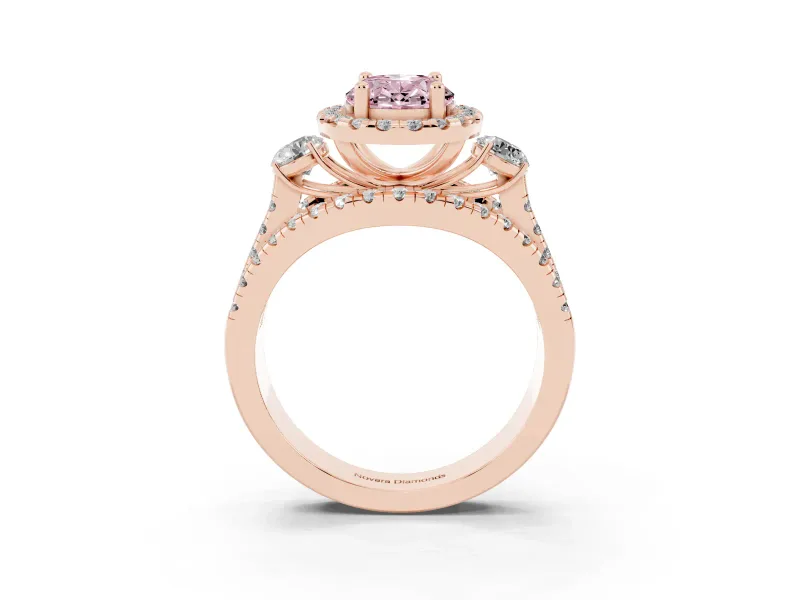 Oval Halo Split Shank Engagement Ring Setting for a Fancy Pink Lab-Grown Diamond | Round Side Stones | Rose Gold