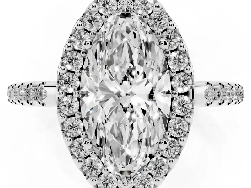 Marquise Pave Halo Engagement Ring Setting | Pave Band | Sterling Silver