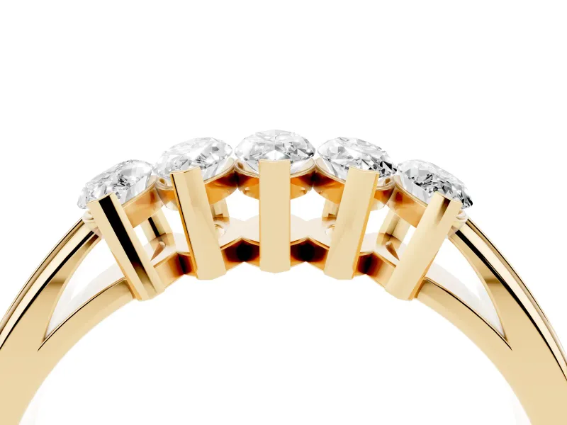 Five-Stone Marquise Diamond Split Shank Ring Set in Yellow gold with Shared Prong Setting