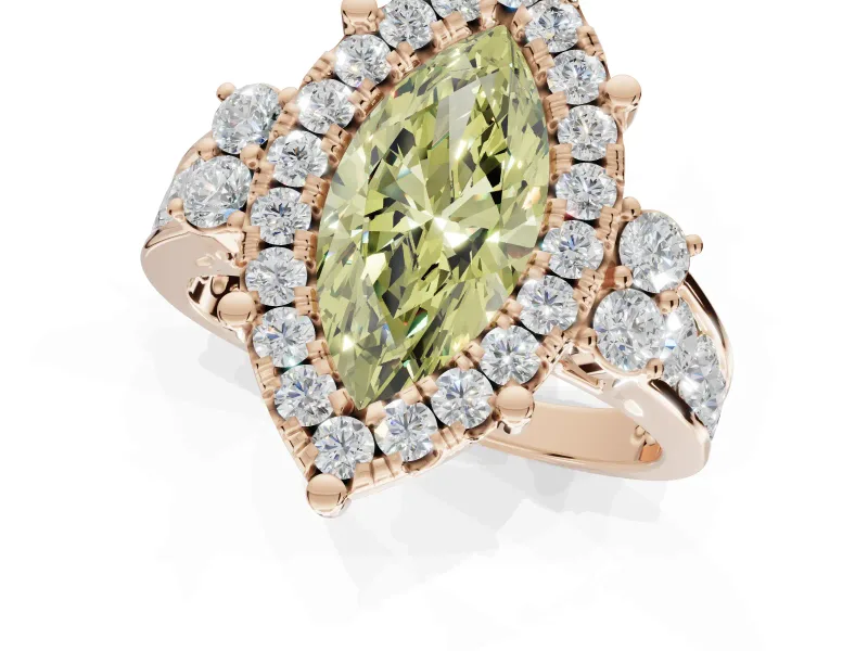 Marquise Halo Engagement Ring Setting for a Fancy Yellow Lab-Grown Diamond | Graduated Channel Band | Rose Gold