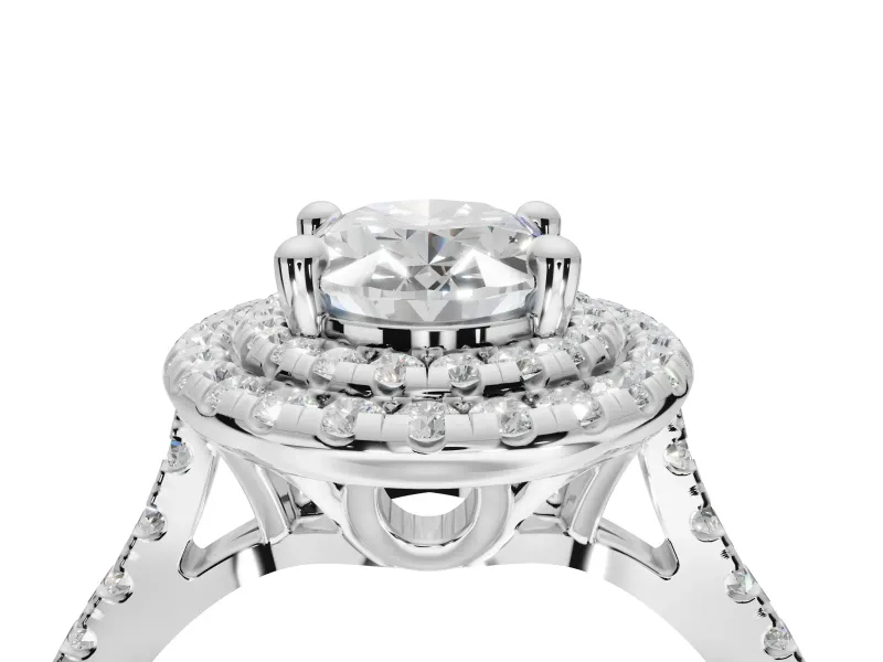 Oval Lab-Grown Diamond Double Halo Statement Ring Set in Sterling Silver with Pavé Band