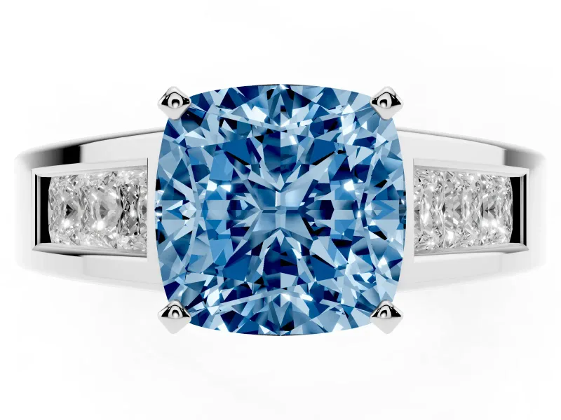 Cushion Cut Channel-Set Engagement Ring Setting for a Fancy Blue Lab-Grown Diamond | Platinum
