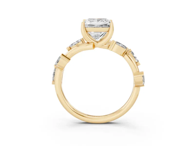 Princess Cut Twisted Vine Engagement Ring Setting | Marquise Side Stones | Yellow Gold