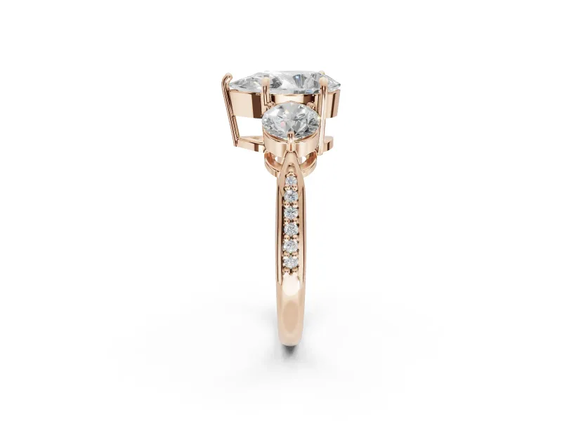 Pear-Shaped Three Stone Engagement Ring Setting | Tapered Pave Band | Rose Gold