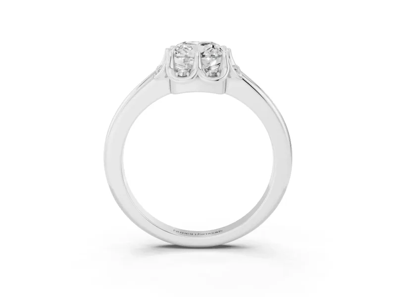 Cushion Cut Scalloped Petal Halo Engagement Ring Setting | Plain Band | Sterling Silver