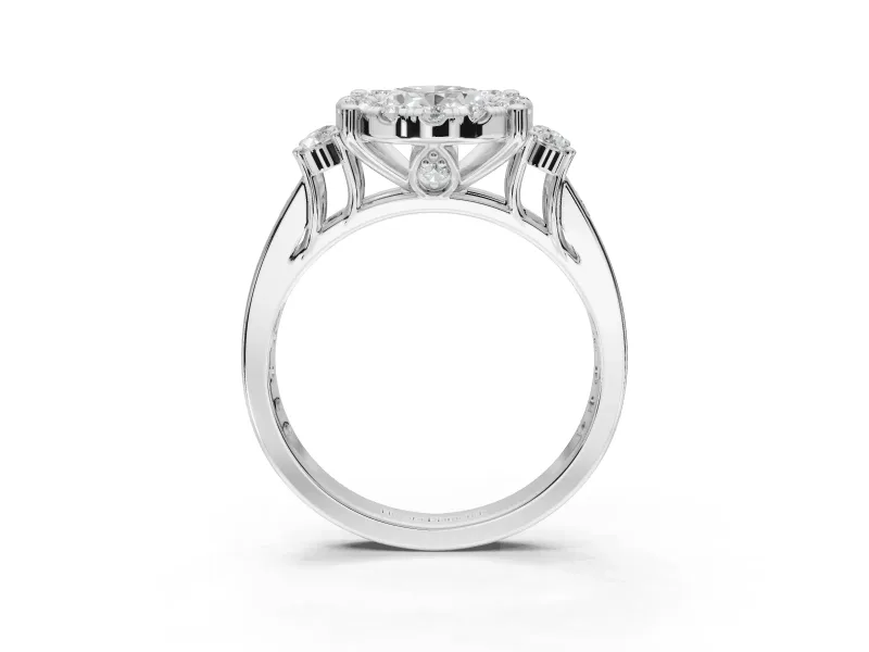 Oval Halo Side Cluster Engagement Ring Setting | Graduated Channel Band | Sterling Silver
