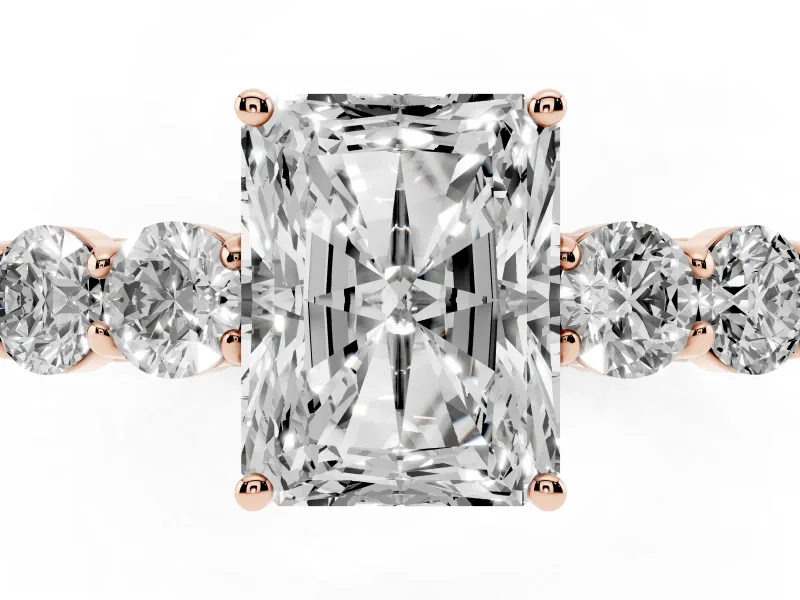 Radiant Cut Close Set Five Stone Engagement Ring Setting | Rose Gold