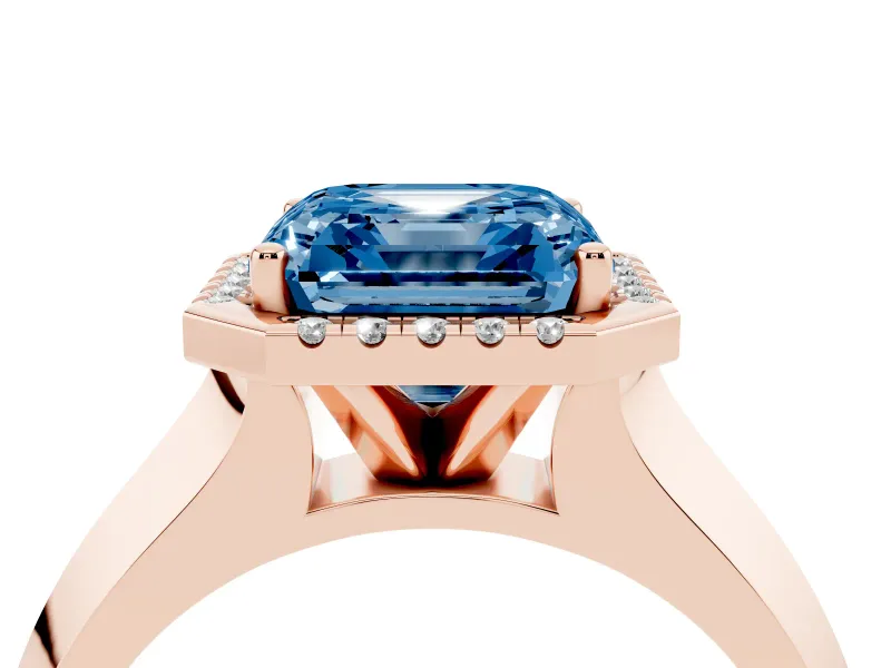 Asscher Cut Knife-Edge Halo Engagement Ring Setting for a Fancy Blue Lab-Grown Diamond | Rose Gold