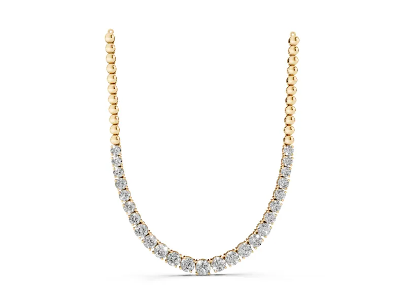 Round Lab-Grown Diamond Graduated Tennis Necklace | Bead Chain Back | Yellow Gold