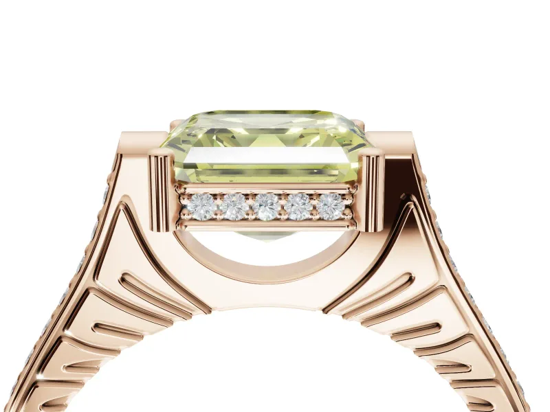 Asscher Cut Vintage Cathedral Engagement Ring Setting for a Fancy Yellow Lab-Grown Diamond | Carved Band | Rose Gold